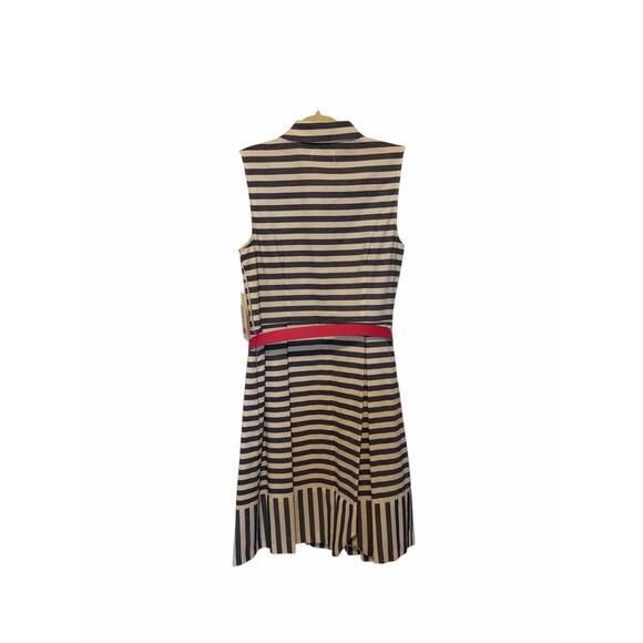 Eliza J Women's 6 Blue White Pink Striped Fit Flare Sleeveless Belted Dress - Picture 5 of 13